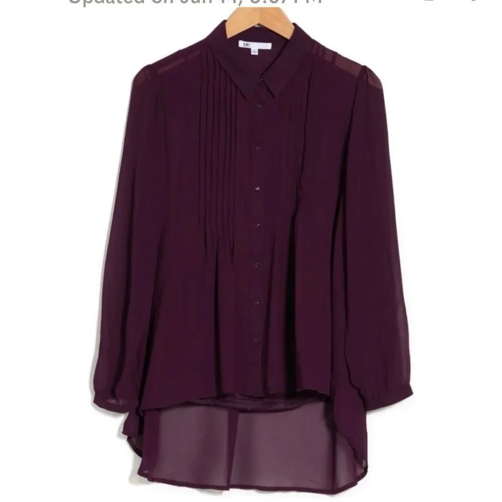 Daniel Rainn Women's Deep Purple Pleated Blouse - Picture 2 of 15